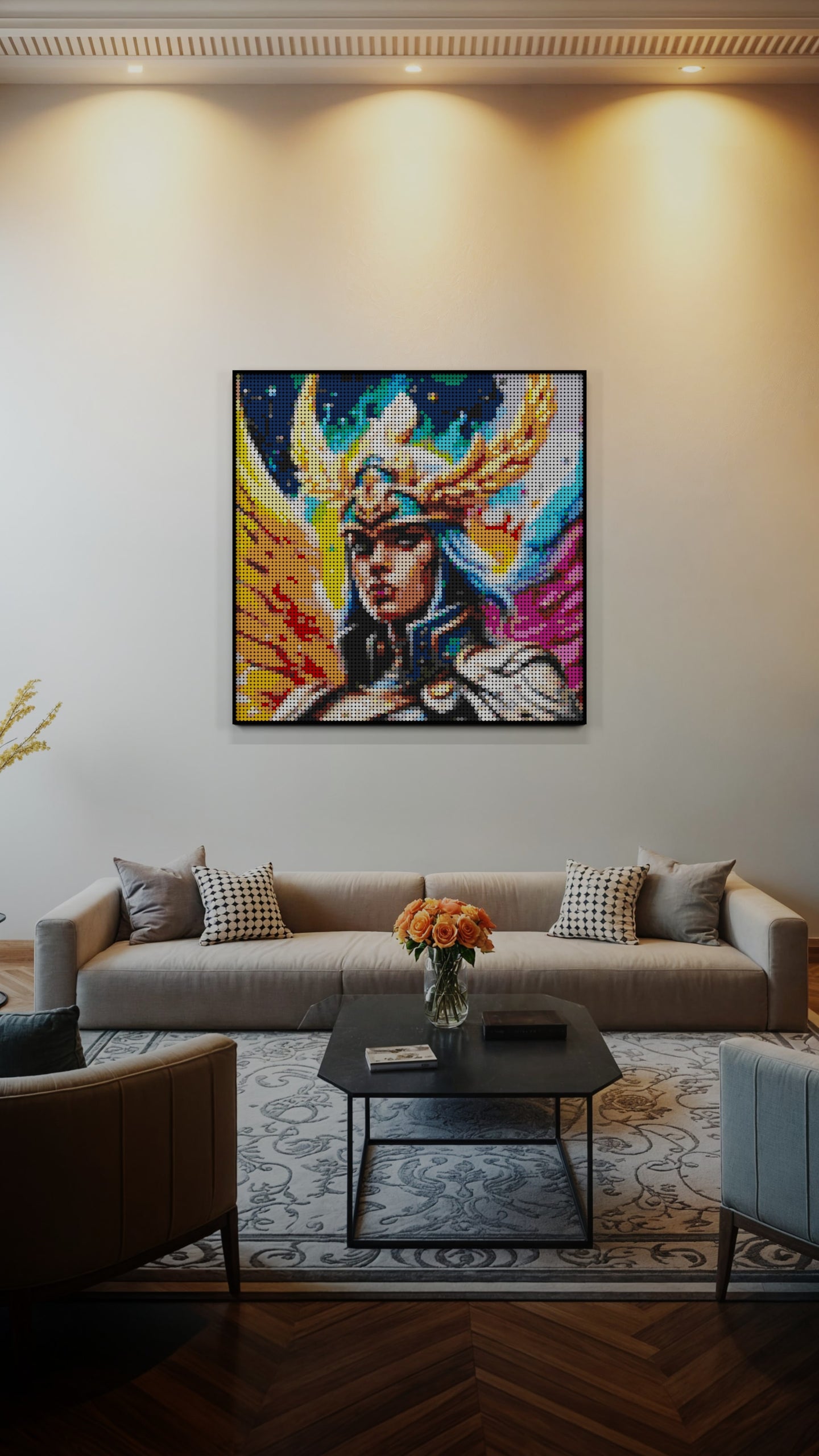 Valkyrie Vibrance LEGO® Style mosaic pixel art design for display